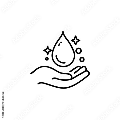 Dermatology tested vector icon in line style with water drop, hand with water logo. Dermatology test and dermatologist clinic icon, business concept allergy free and healthy