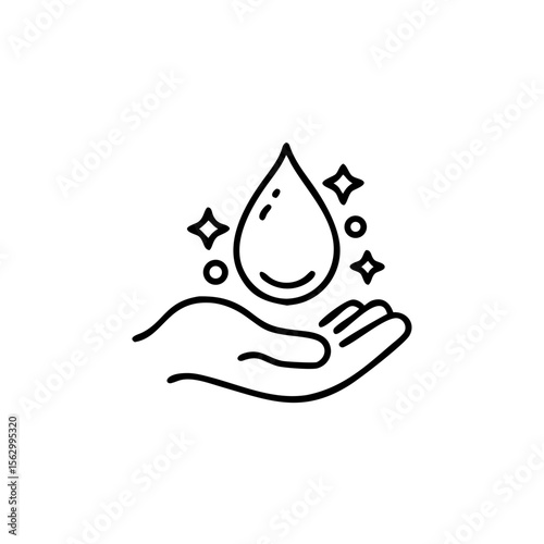 Dermatology tested vector icon in line style with water drop, hand with water logo. Dermatology test and dermatologist clinic icon, business concept allergy free and healthy