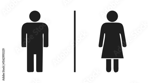 A diverse group of people icons on a restroom sign symbolizing gender and family concepts man woman toilettes sign symbol silhouette vector icon on white background illustration minimalist