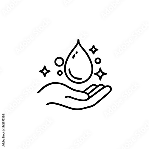 Dermatology tested vector icon in line style with water drop, hand with water logo. Dermatology test and dermatologist clinic icon, business concept allergy free and healthy