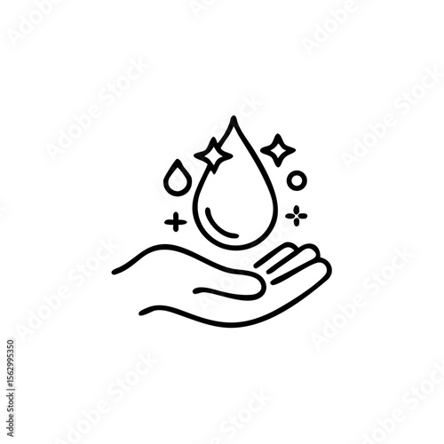 Dermatology tested vector icon in line style with water drop, hand with water logo. Dermatology test and dermatologist clinic icon, business concept allergy free and healthy