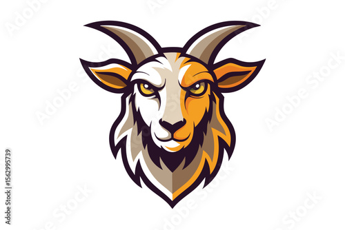 Bold goat emblem showcases striking asymmetrical coloring with white and gold hues prominently displayed
