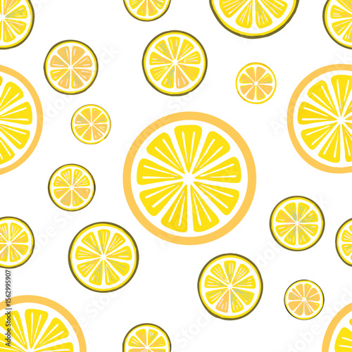 Trendy sunlight Summer pattern made with yellow lemon slice on bright light blue background. Minimal summer concept.