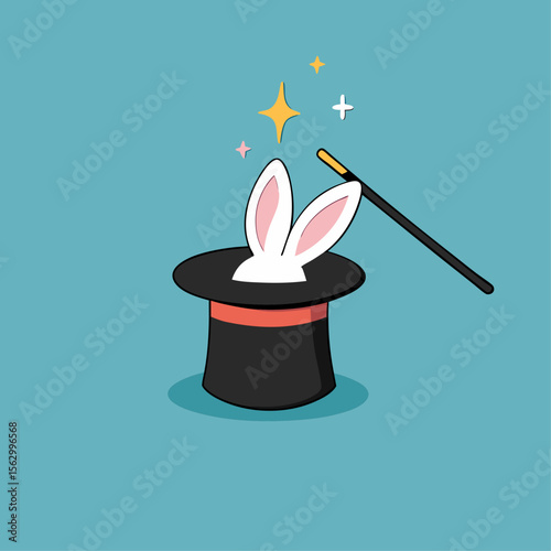 Illustration of rabbit in magic hat. vector icon in trendy flat style