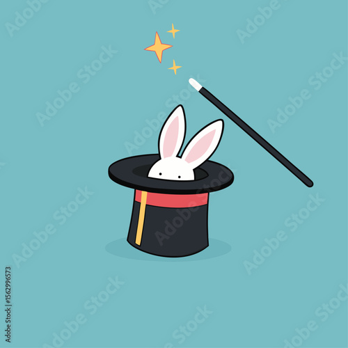 Illustration of rabbit in magic hat. vector icon in trendy flat style