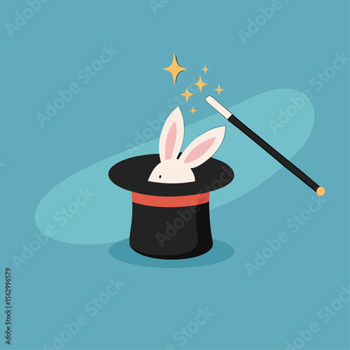 Illustration of rabbit in magic hat. vector icon in trendy flat style