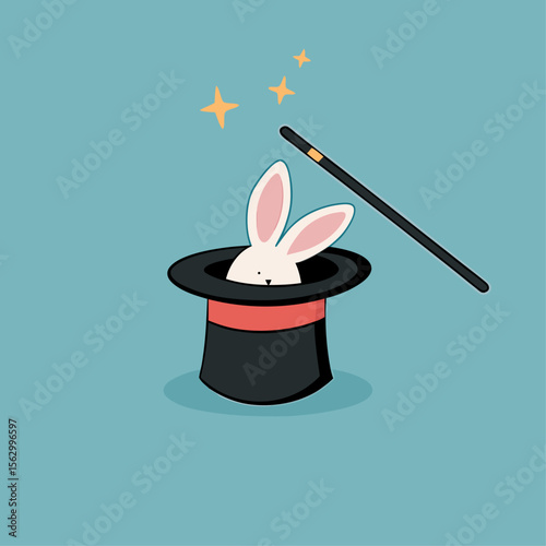 Illustration of rabbit in magic hat. vector icon in trendy flat style