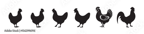 Silhouette Set of Roosters and Hens – Farm Animal Collection