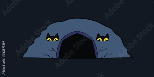 A cute black cat and owl perch on a spooky Halloween night with a full moon illuminating a scary castle, bats, and pumpkins in this cartoon vector illustration