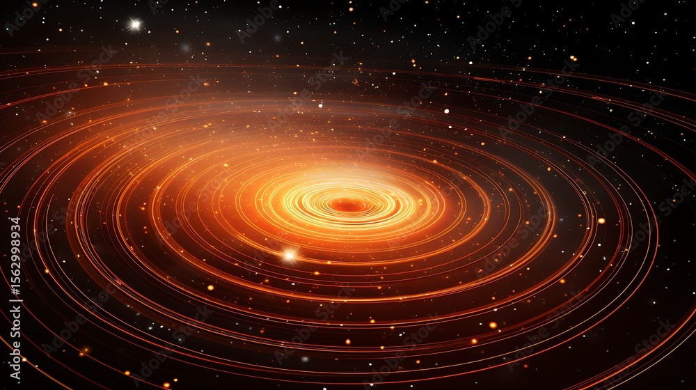 Fototapeta premium Multiple rotating data rings in vibrant orange, floating in concentric alignment with fading binary trails.