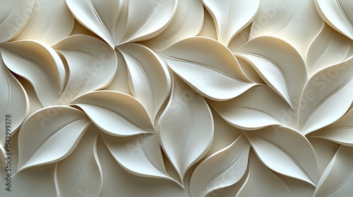 Fototapeta Naklejka Na Ścianę i Meble -  Ornamental leaf design pattern in cream tones.