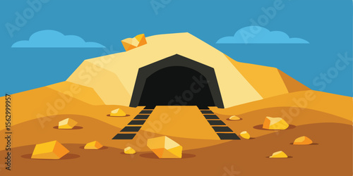 An Egyptian desert landscape illustration featuring dunes, sky, and sun in a warm, natural sunset vector