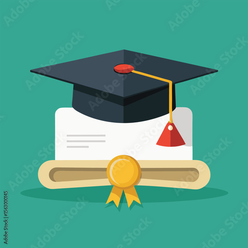 A vector illustration of a graduation cap and diploma, symbolizing academic success and achievement in education