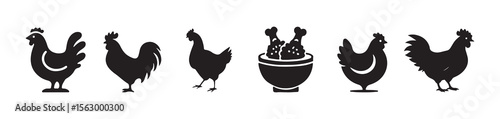 Set of Black Farm Birds – Chicken and Rooster Vector Pack