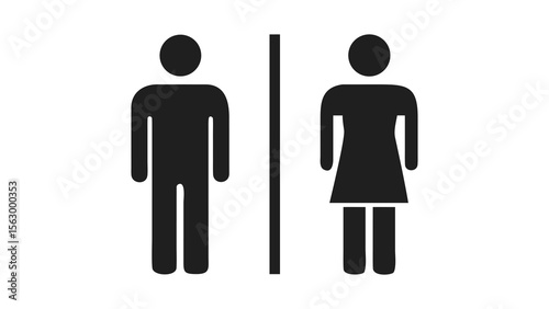 A vector illustration of a men and women toilet sign, featuring gender-neutral icons for public restrooms man woman toilettes sign symbol silhouette vector icon on white background illustration