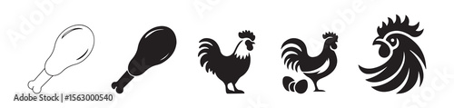 Set of Black Farm Birds – Chicken and Rooster Vector Pack