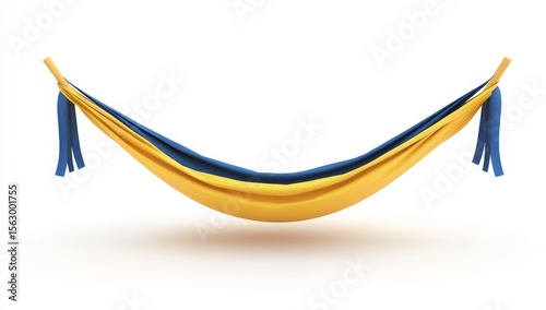 Empty yellow and blue hammock, isolated on white background