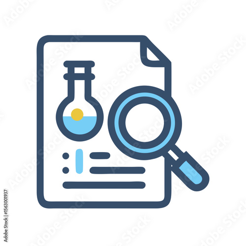 Research report analysis with a magnifying glass icon style