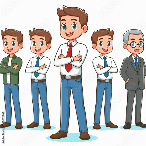 Collection of cartoon business people, various ages and attire, in a dynamic, confident stance.