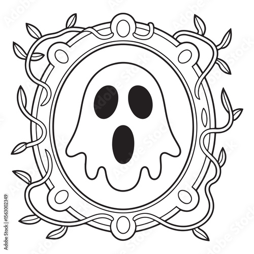 Framed Ghost Portrait | Spooky Halloween Wall Art Coloring Page