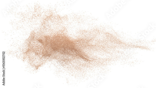 3D rendering of scattered sand granules or fine dirt on transparent background.