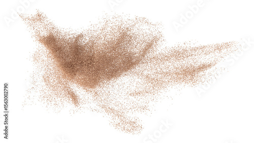 3D rendering of scattered sand granules or fine dirt on transparent background.