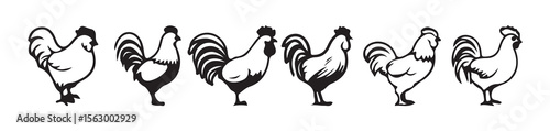 Classic Farm Chicken Illustrations in Silhouette Style