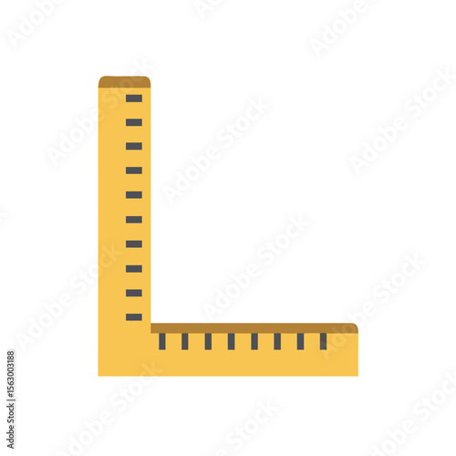 Isolated right angle ruler tool on black background