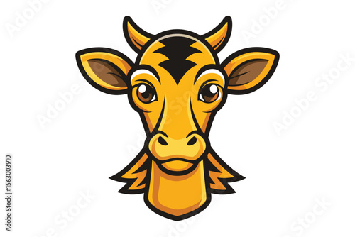 An orange bovine animal head with black stripes looks directly forward in this mascot logo