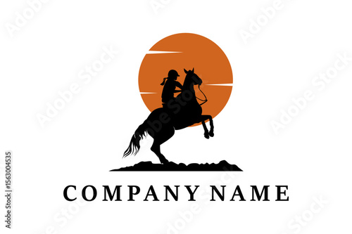 Horse riding logo illustration design on the beach in the afternoon