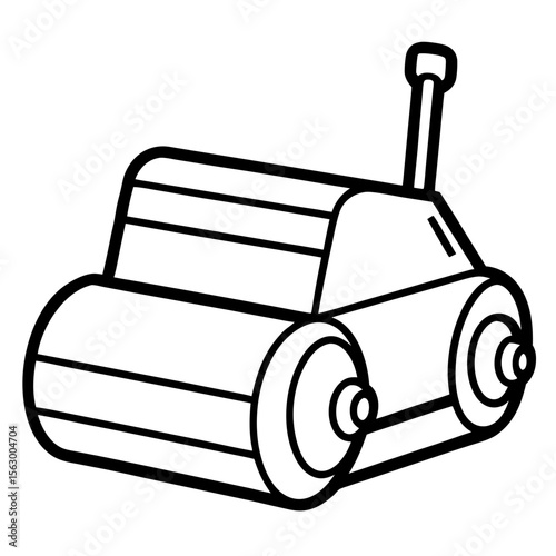 Clean vector illustration of a yellow and black asphalt roller on a white background