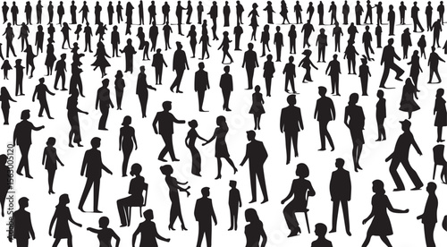 Diverse black human silhouettes in motion people white