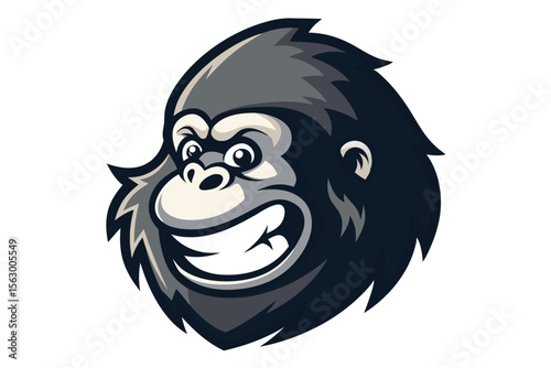 Cartoon Gorilla Face With Grin Showing His Teeth, Set on a White Background