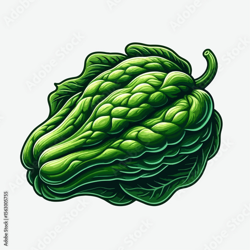 Stylized, vibrant illustration of a green vegetable, showcasing detailed textures and shading techniques.  The image is presented in a simple background.