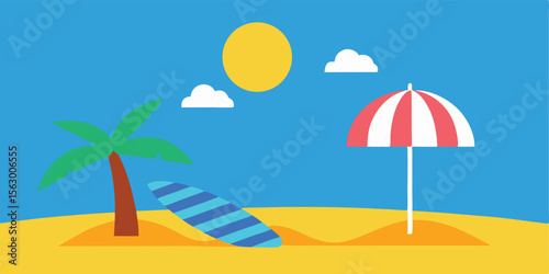 Here's a single sentence for naming an image with the given keywords:

Tropical beach vacation landscape with a palm tree, sun, and ocean waves