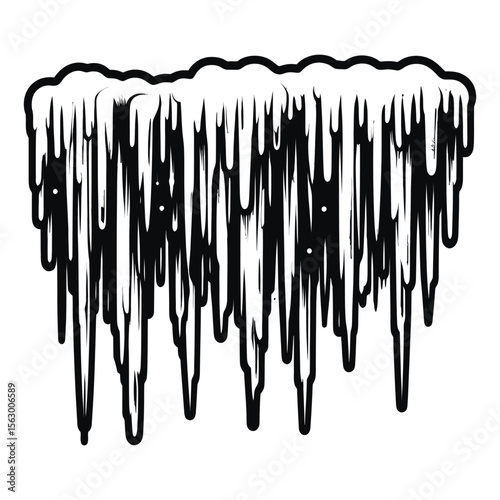 Dripping icicles formed by melting ice winter cold