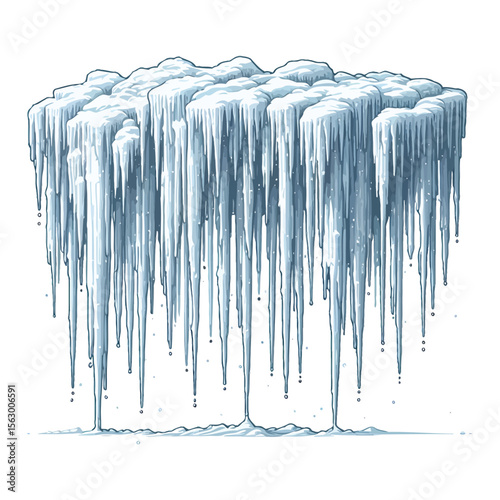 Frozen water formations dripping icicles winter