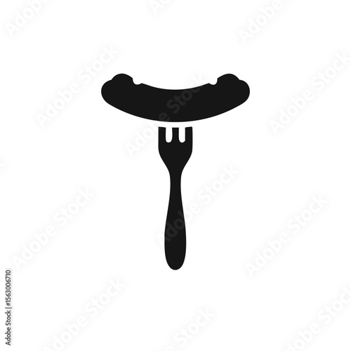Sausage icon on fork. Grilled sausages Symbol, logo vector illustration.