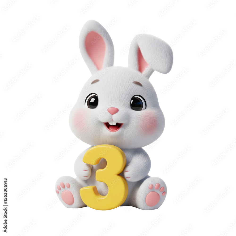 Obraz premium Cute Rabbit Holding Number 3
