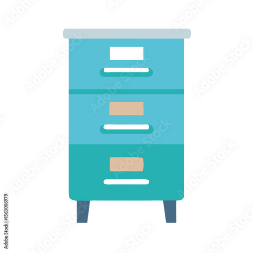 Flat illustration of a three drawer filing cabinet