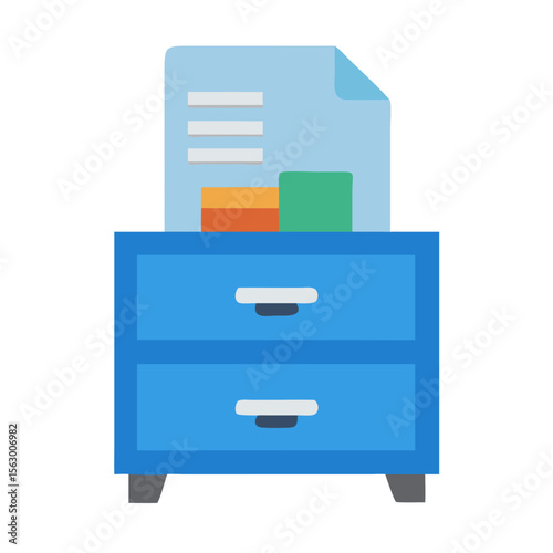 Flat design file cabinet illustration with data presentation documents