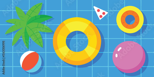 Colorful numerical icons on a wooden background with a pool of water, symbolizing business targets and digital concepts