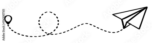 Paper plane with dotted line, Origami paper airplane, Travel symbol, vector illustration