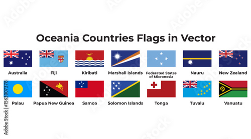 Collection of Oceania Countries National Flags, Australia, New zealand, 