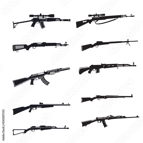 Weapons and guns monochrome set
