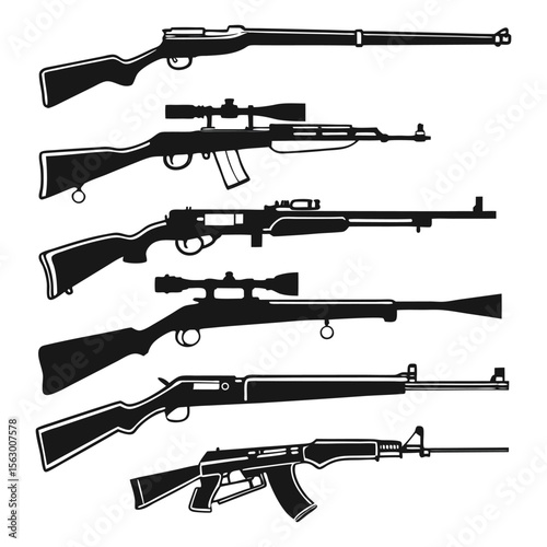 Weapons and guns monochrome set
