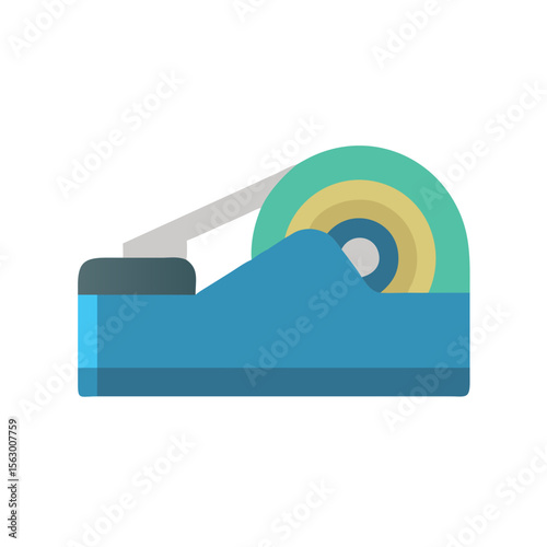Blue tape dispenser with roll isolated on black background