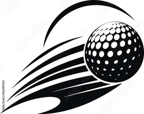 Golf Ball in Motion Vector Graphic: Black and White Sport Icon, Flying Golf Ball Clipart, Golfing Design Element, Sports Illustration