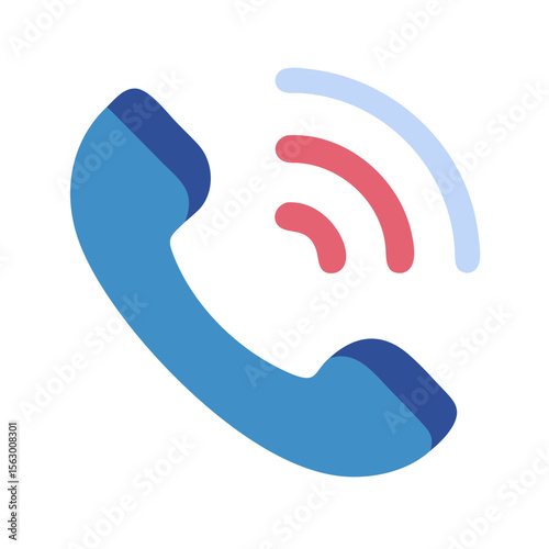 Blue telephone receiver icon with signal waves on black