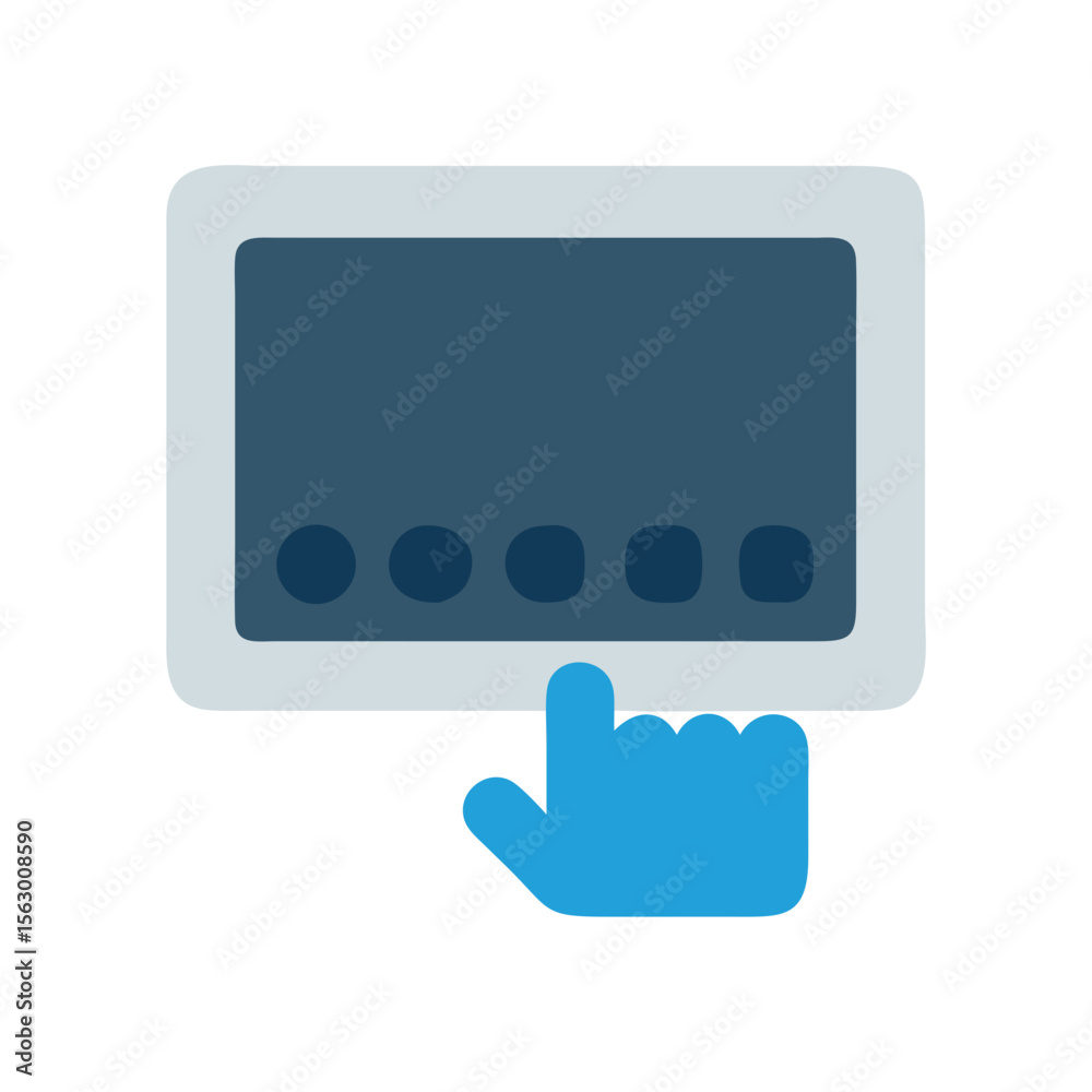 Finger touching screen on digital tablet device illustration Finger touching screen on digital tablet device illustration